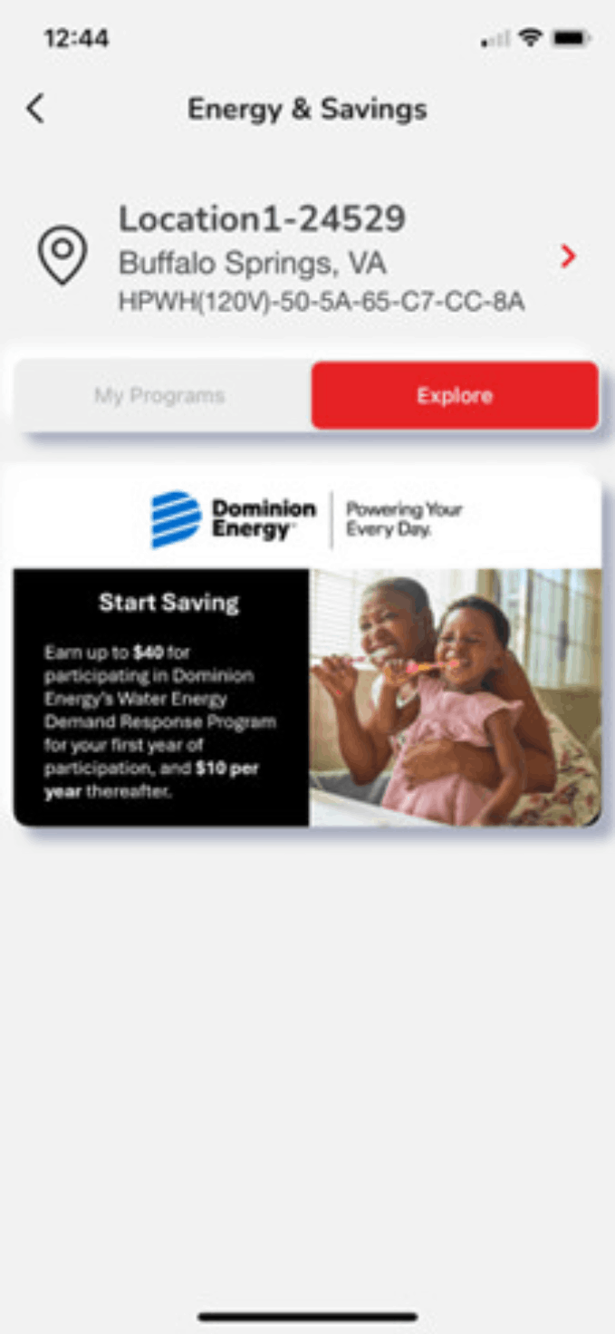Rheem enrollment step 3 screenshot.